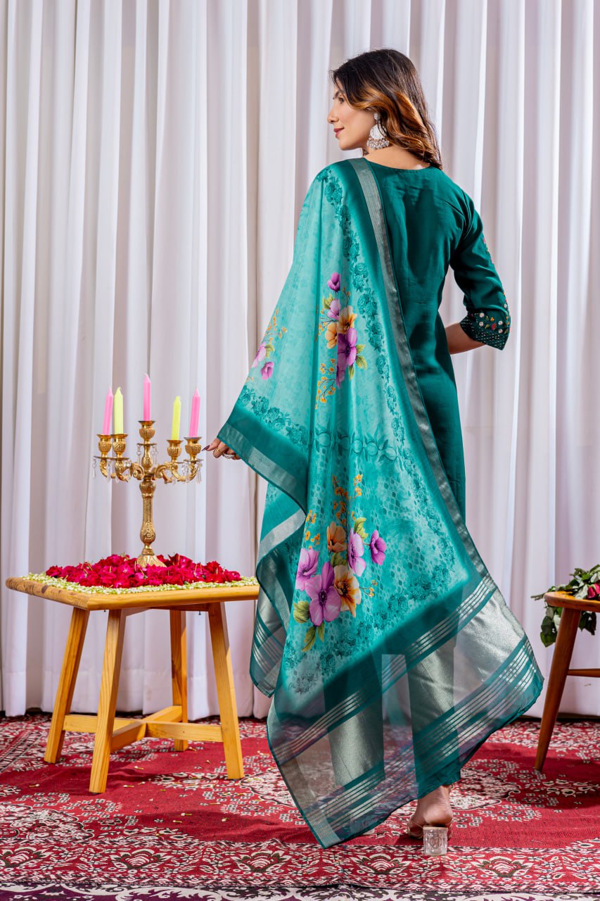 Multi Sequence Embroidery Thread With Hand Work Kurtie