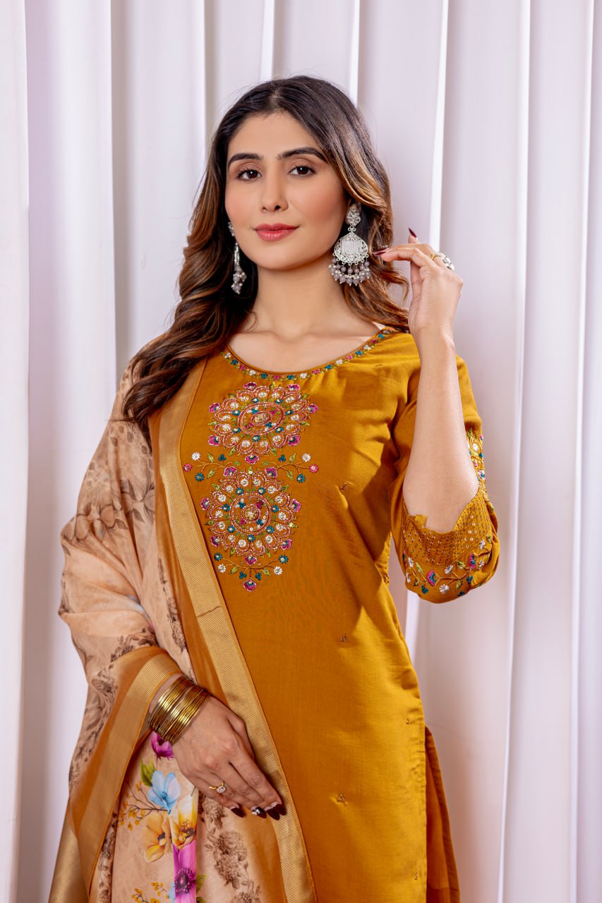 Multi Sequence Embroidery Thread With Hand Work Kurtie