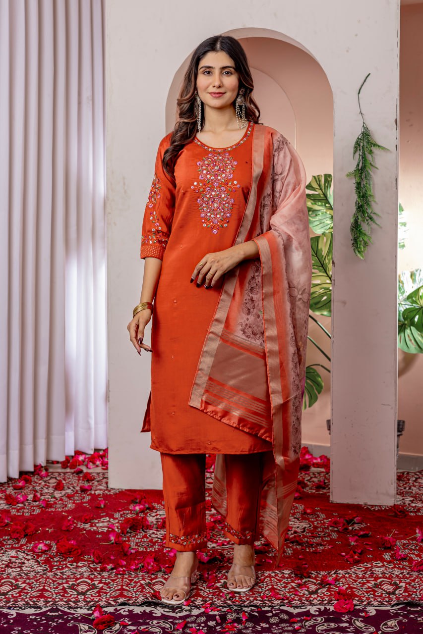 Multi Sequence Embroidery Thread With Hand Work Kurtie