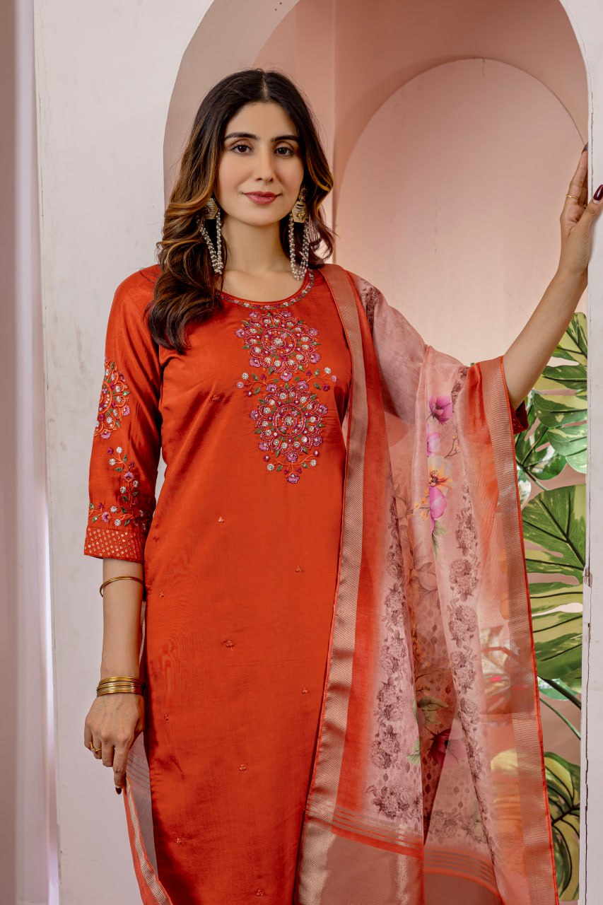 Multi Sequence Embroidery Thread With Hand Work Kurtie