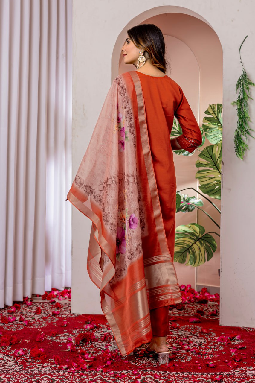 Multi Sequence Embroidery Thread With Hand Work Kurtie