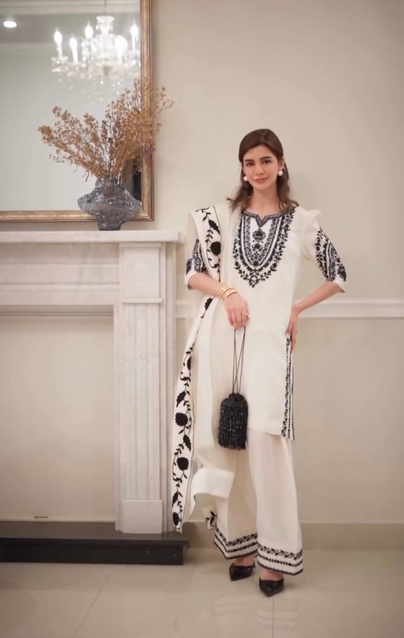 Pure Natural Crepe Top & Farshi Palazzo With Dupatta set