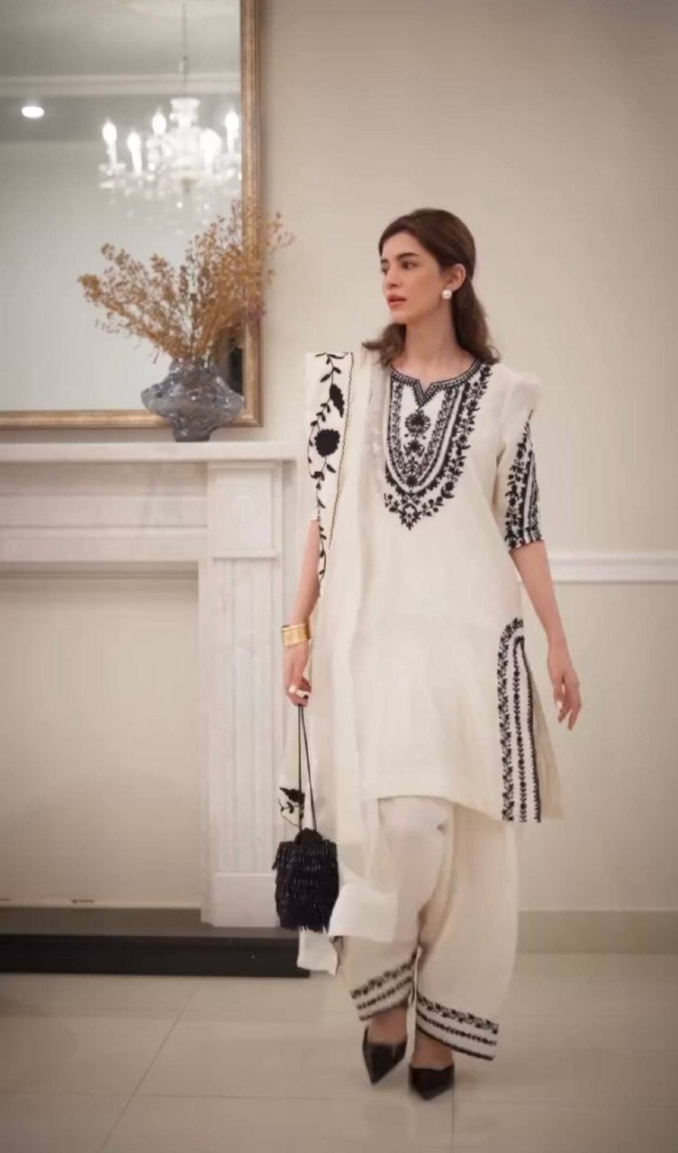 Pure Natural Crepe Top & Farshi Palazzo With Dupatta set