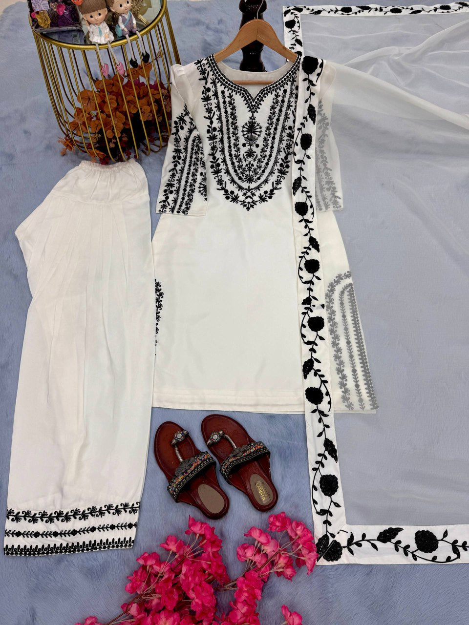 Pure Natural Crepe Top & Farshi Palazzo With Dupatta set