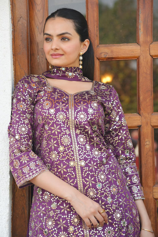 New Designer Embroidered  Sharara Suit With Sequence Embroidered Work And Real Mirror Work