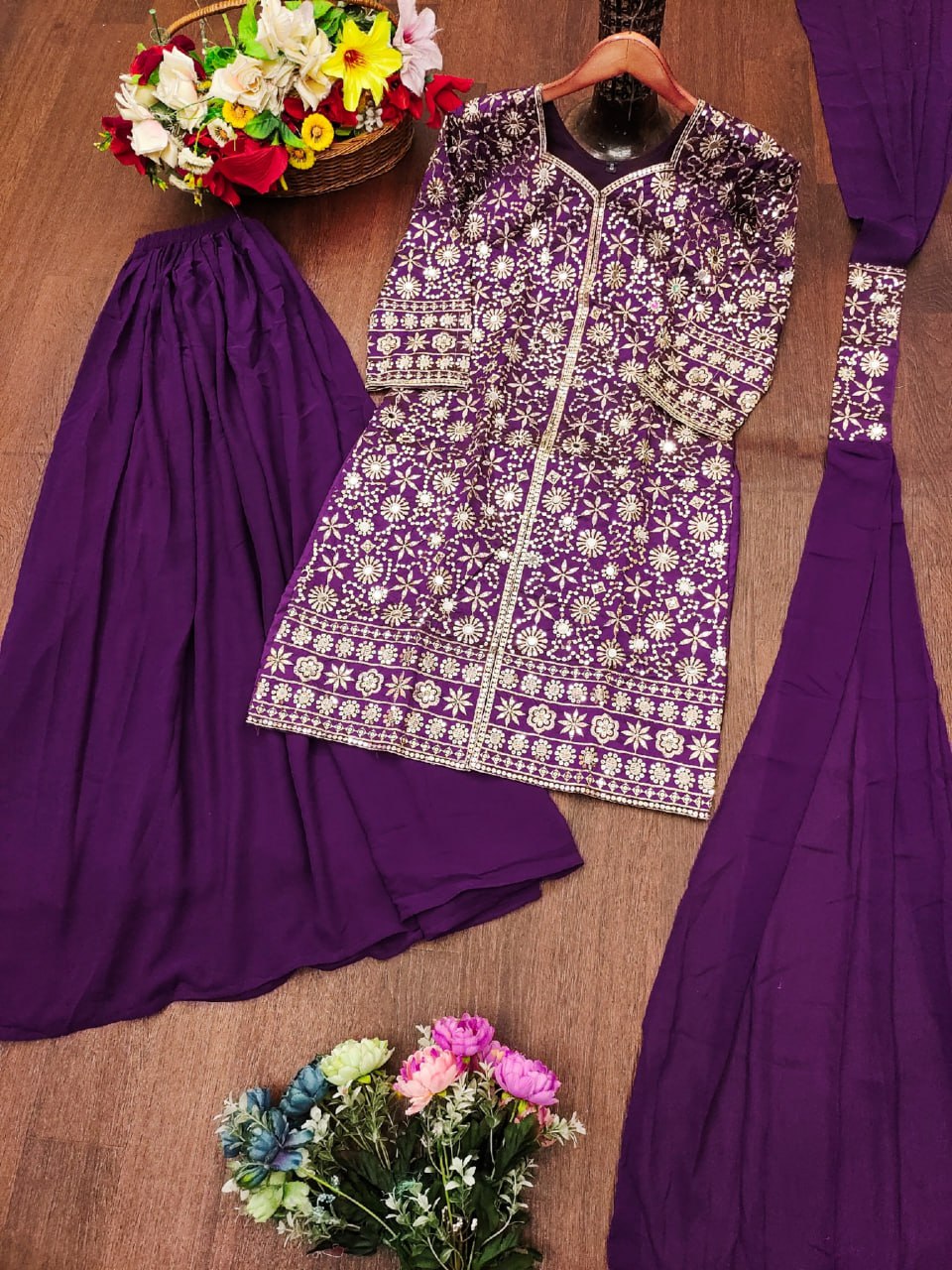 New Designer Embroidered Sharara Suit With Sequence Embroidered Work And Real Mirror Work