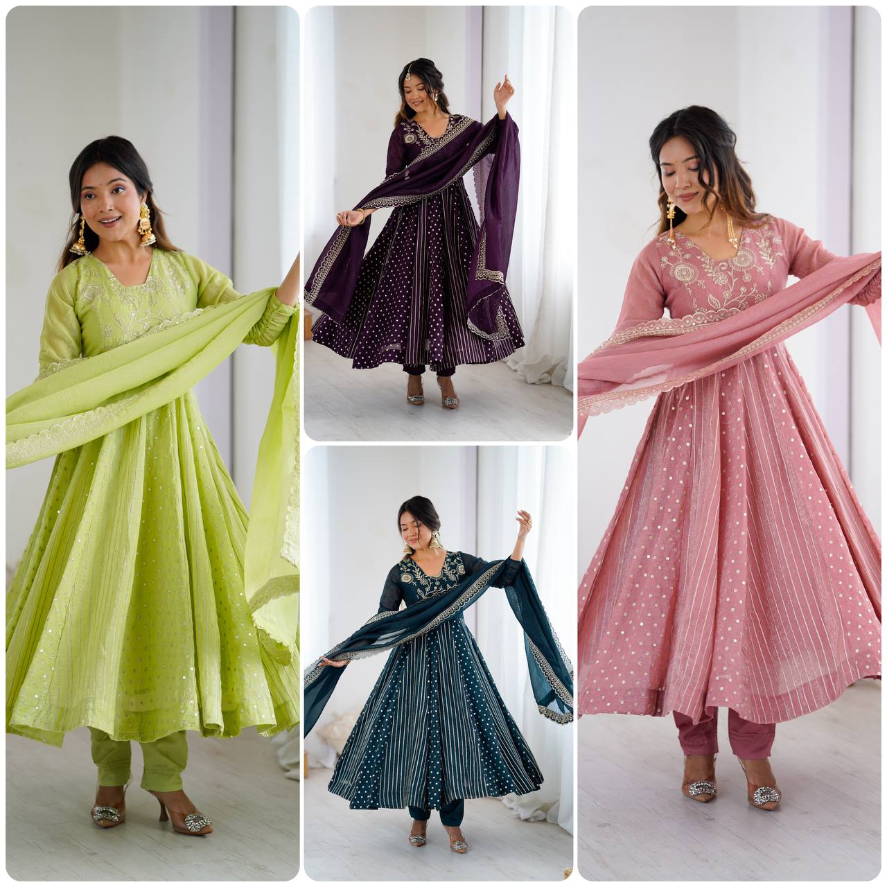 Anarkali Gown With Crunchy Silk With Fully Flair