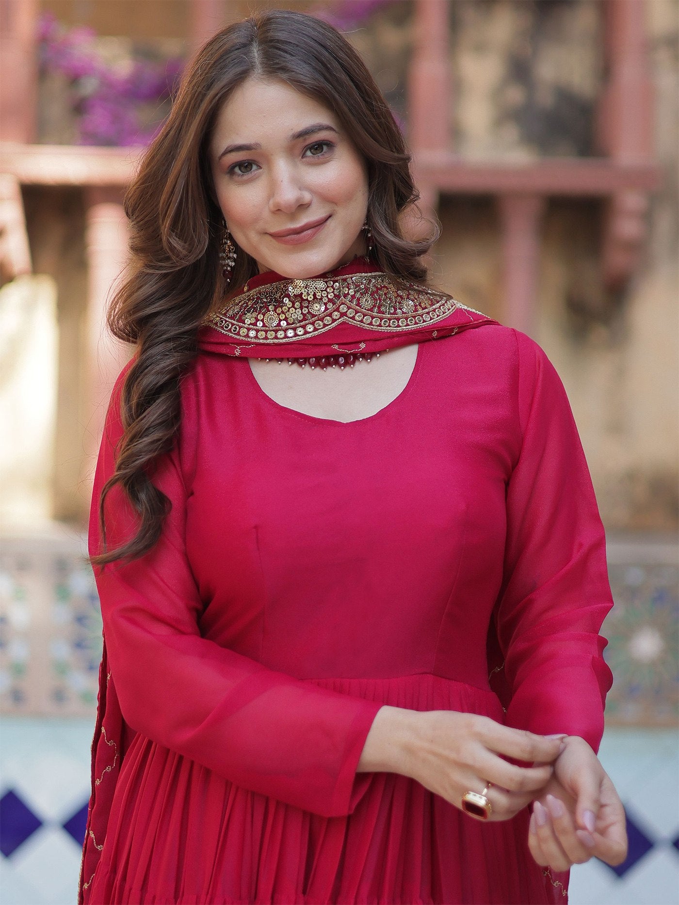 Embroidered Georgette Stitched Anarkali Gown With dupatta