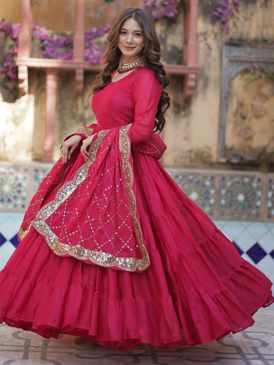 Embroidered Georgette Stitched Anarkali Gown With dupatta