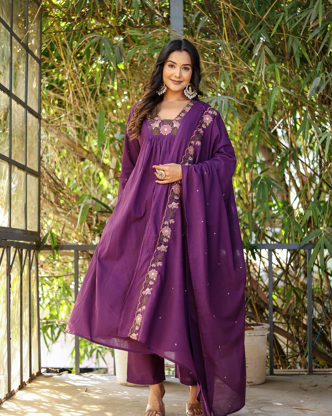 Embroidered With Flared Kurti Set