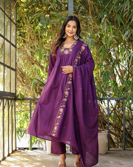 Embroidered With Flared Kurti Set