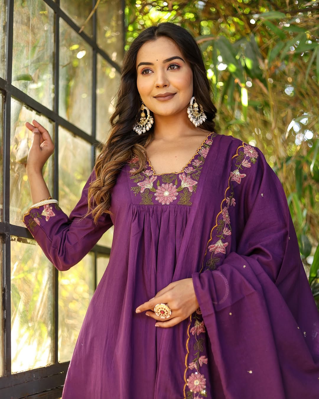 Embroidered With Flared Kurti Set