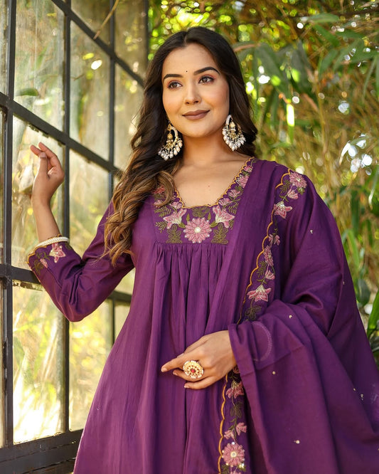 Embroidered With Flared Kurti Set