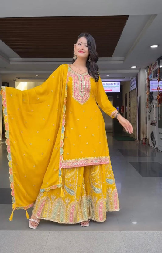 Multi Embroidered Sequence Designer Sharara Set