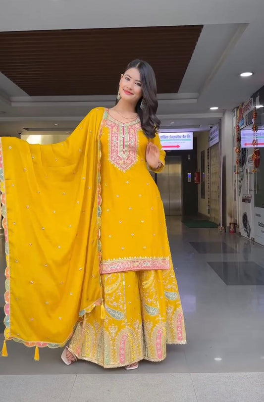 Multi Embroidered Sequence Designer Sharara Set