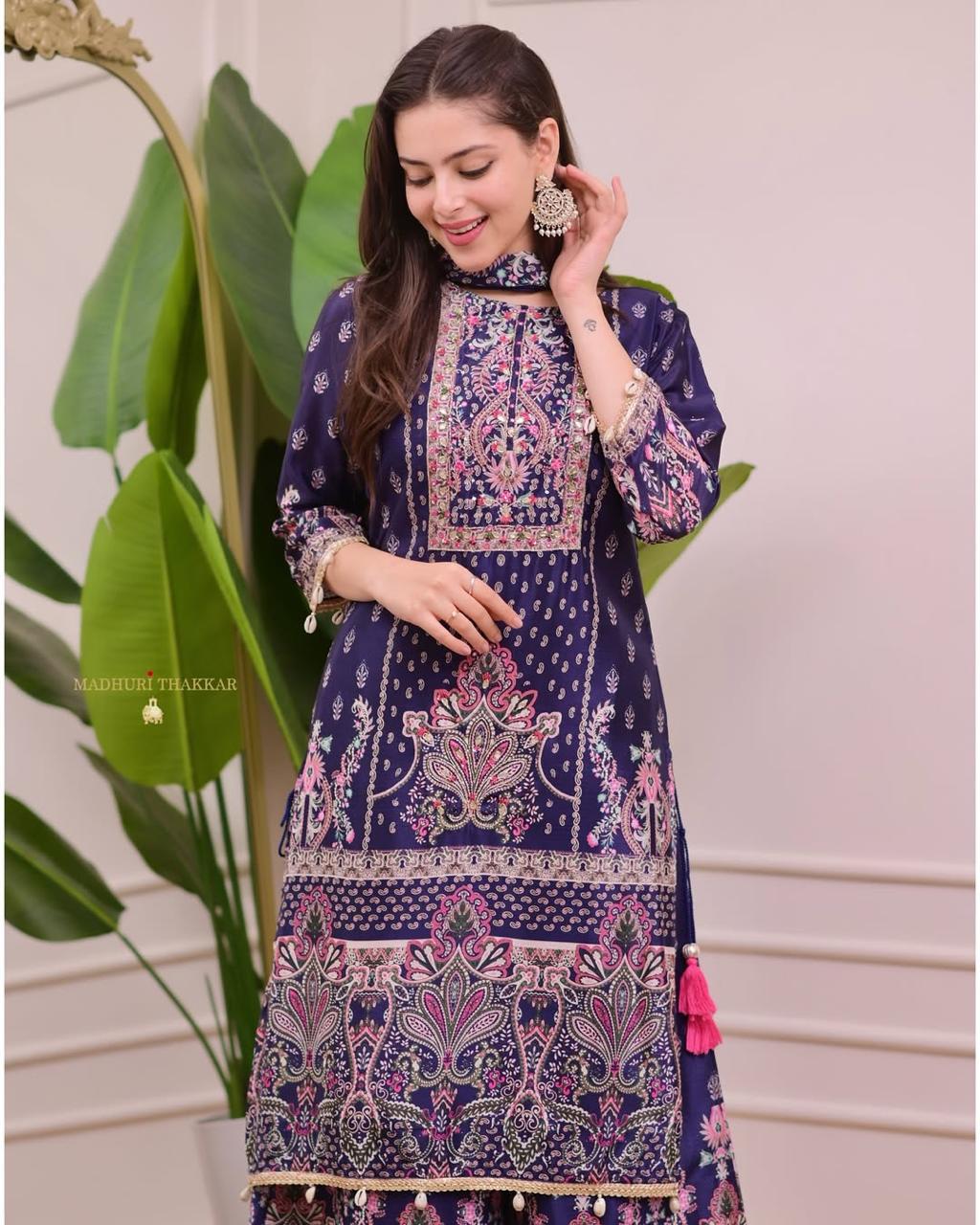 TOP WITH PRINTED WORK WITH HAND WORK WITH PLAZO AND DUPATTA SET