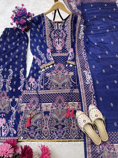 TOP WITH PRINTED WORK WITH HAND WORK WITH PLAZO AND DUPATTA SET