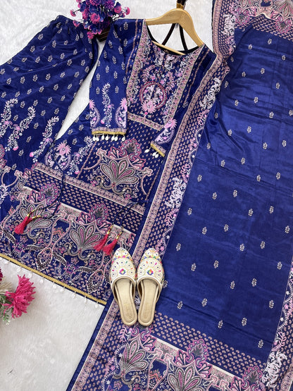 TOP WITH PRINTED WORK WITH HAND WORK WITH PLAZO AND DUPATTA SET