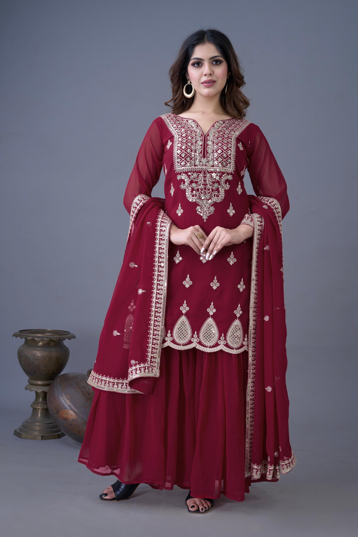 Elegant Embroidered Sequence Designer Sharara Set