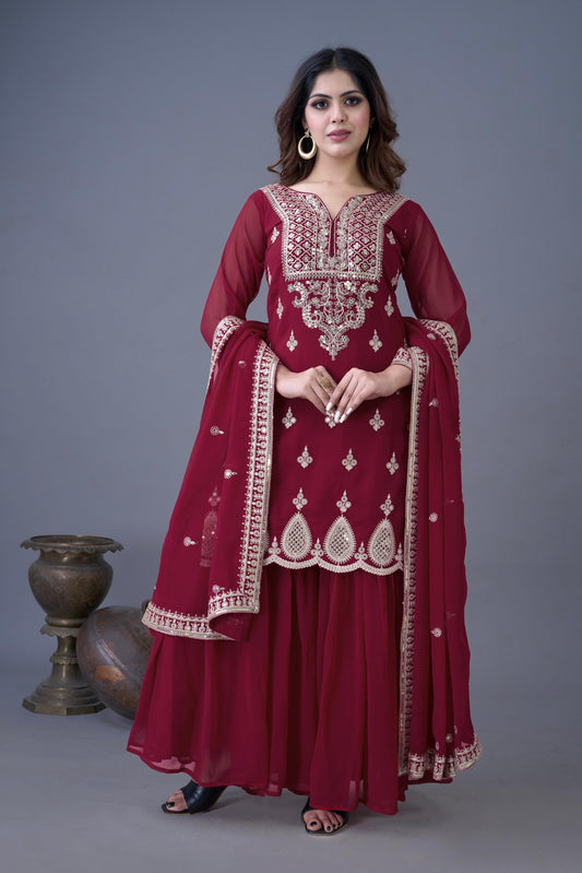 Elegant Embroidered Sequence Designer Sharara Set