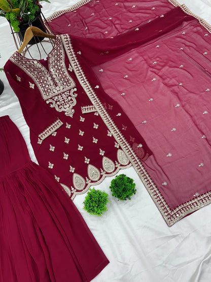 Elegant Embroidered Sequence Designer Sharara Set