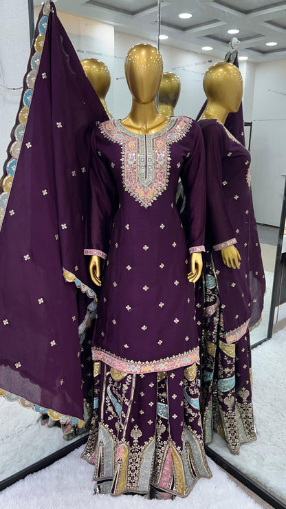 Multi Embroidered Sequence Designer Sharara Set