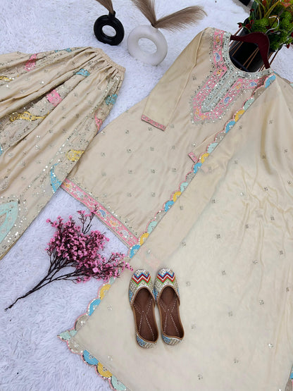 Multi Embroidered Sequence Designer Sharara Set