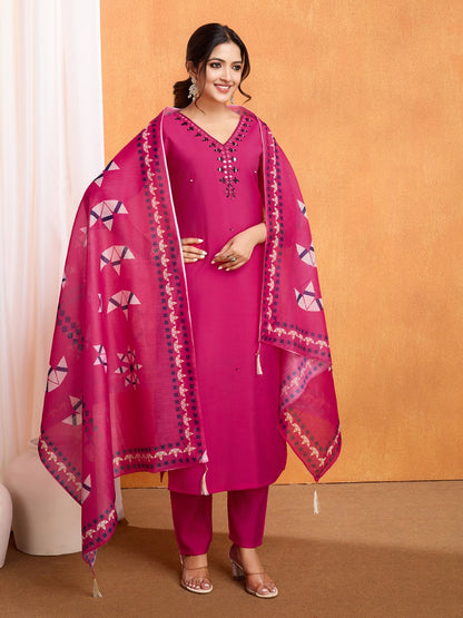 Embroidery with Hand Mirror Work Roman Silk Kurti Set