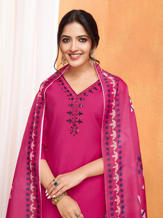 Embroidery with Hand Mirror Work Roman Silk Kurti Set