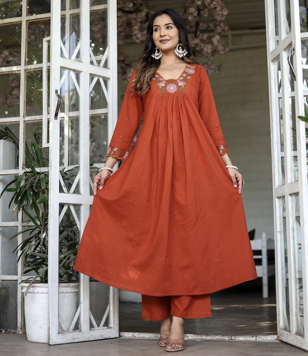Embroidered With Flared Kurti Set