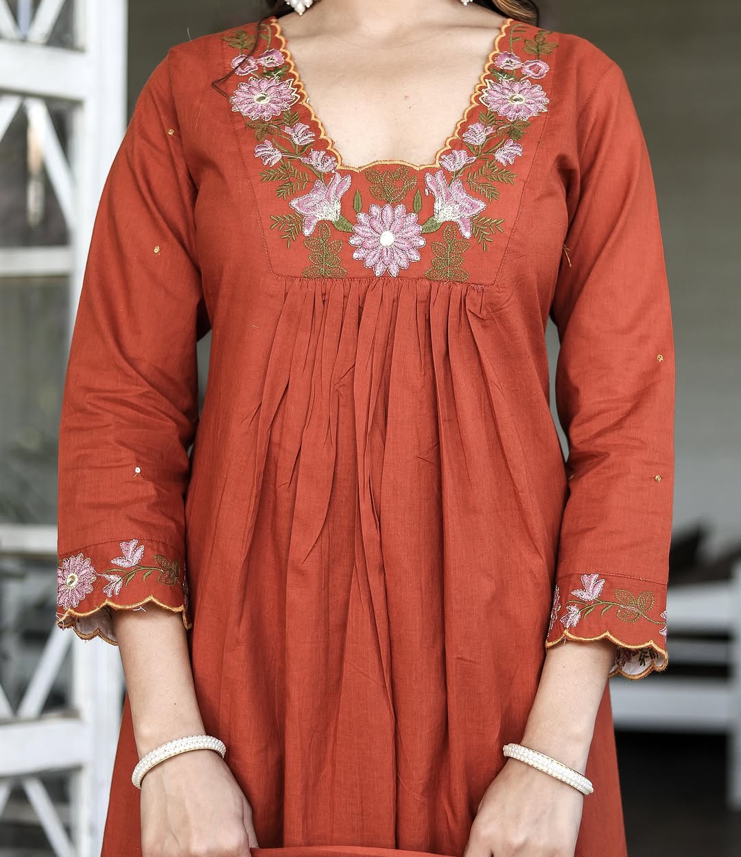 Embroidered With Flared Kurti Set