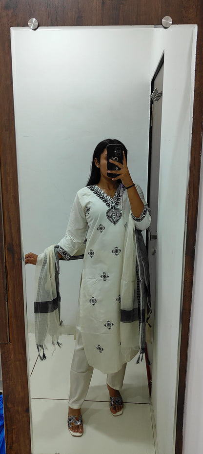 Khadi Cotton Kurti Pent Dupatta Set