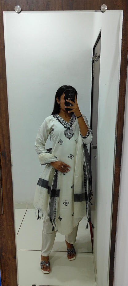 Khadi Cotton Kurti Pent Dupatta Set