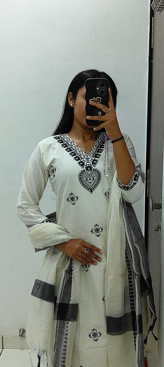 Khadi Cotton Kurti Pent Dupatta Set