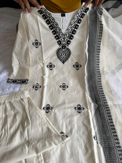 Khadi Cotton Kurti Pent Dupatta Set