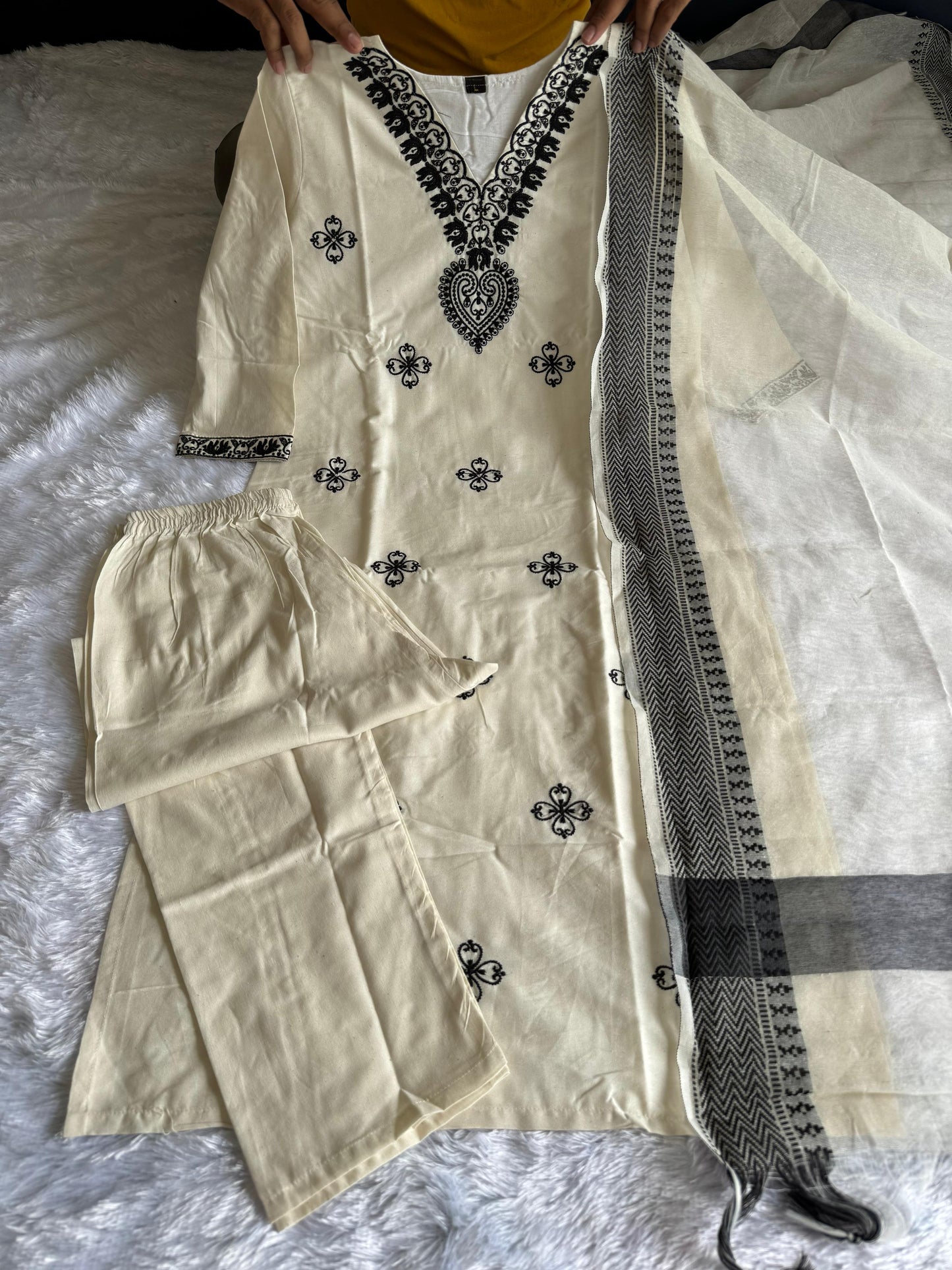 Khadi Cotton Kurti Pent Dupatta Set