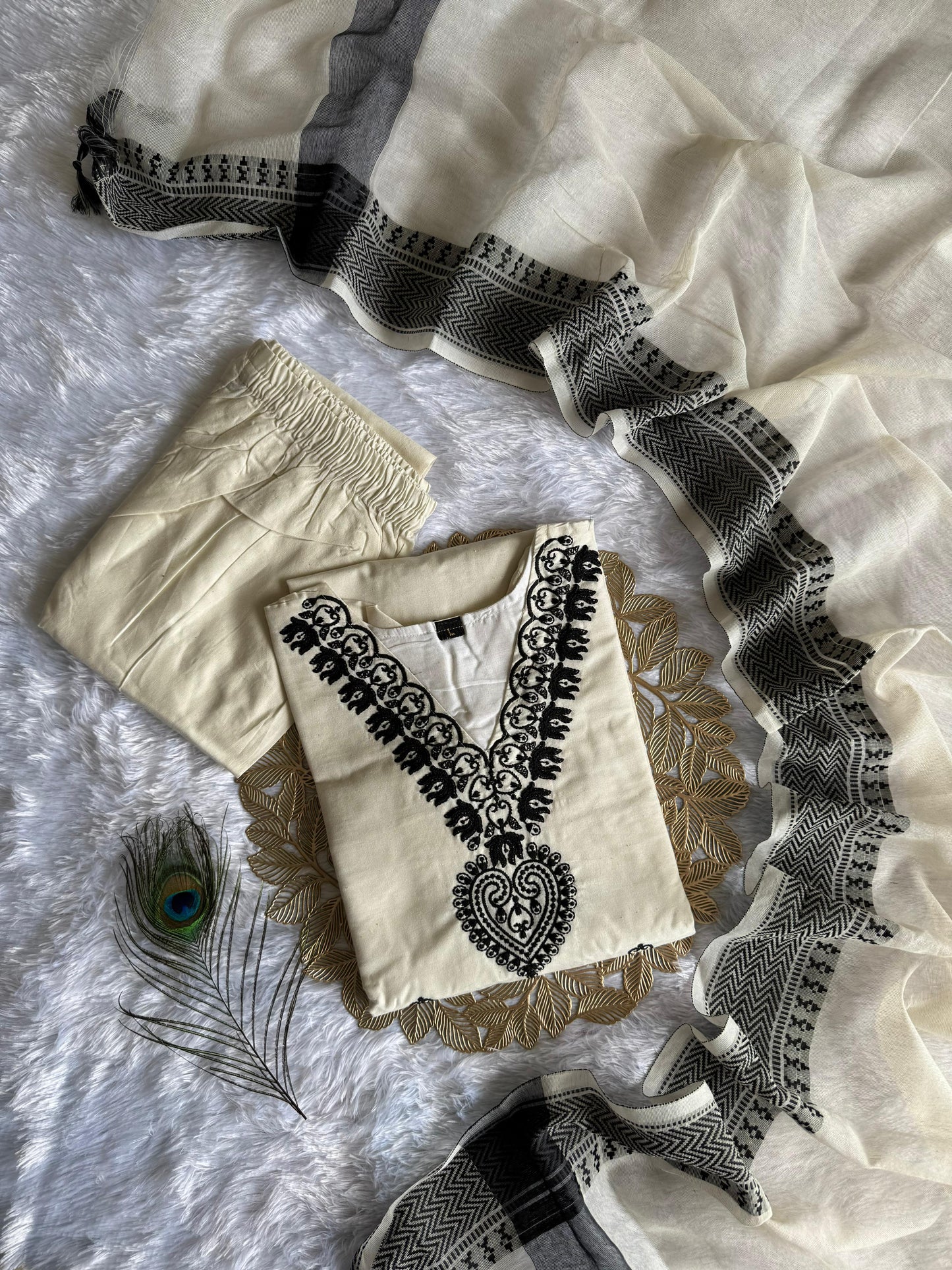 Khadi Cotton Kurti Pent Dupatta Set