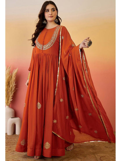 Faux Georgette With Embroidery Sequence Work Gown And Dupatta