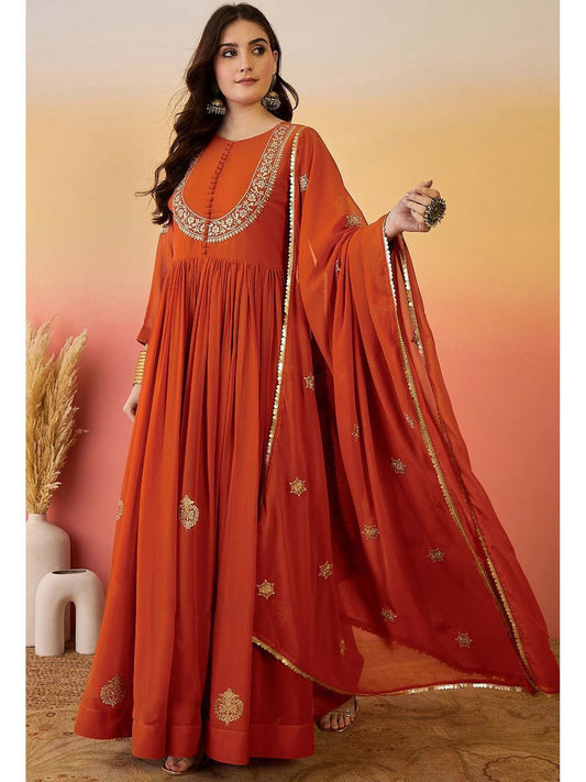 Faux Georgette With Embroidery Sequence Work Gown And Dupatta