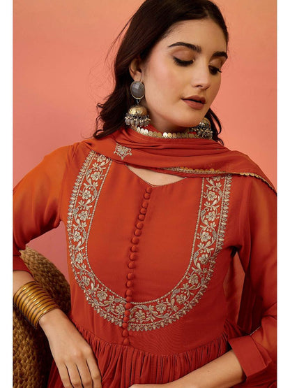 Faux Georgette With Embroidery Sequence Work Gown And Dupatta