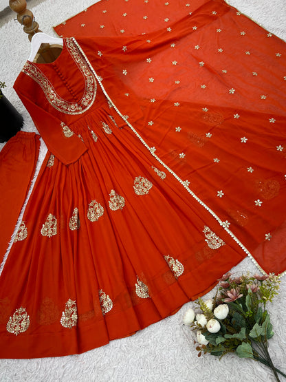 Faux Georgette With Embroidery Sequence Work Gown And Dupatta