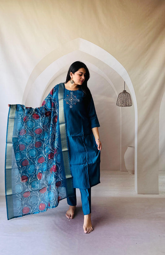 Roman silk With Cotton inner with hand work Kurti Pair