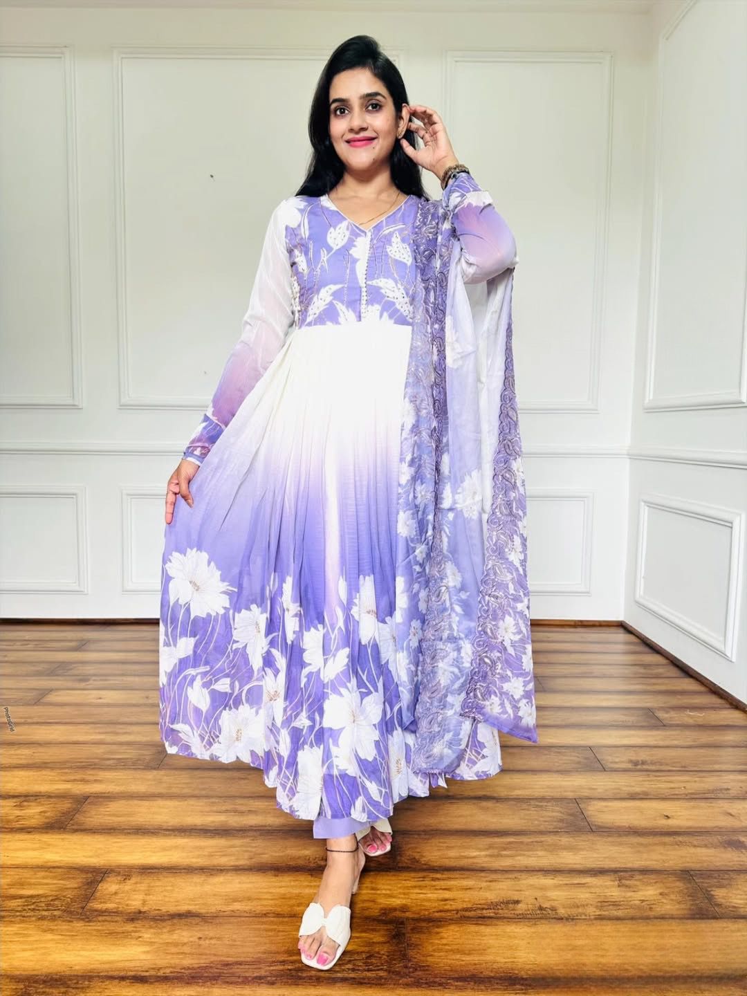 Elegant Digital Print Work Designer Anarkali Three Piece Set