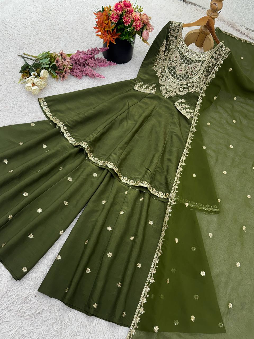 French Crep Silk Top-Bottom And Dupatta
