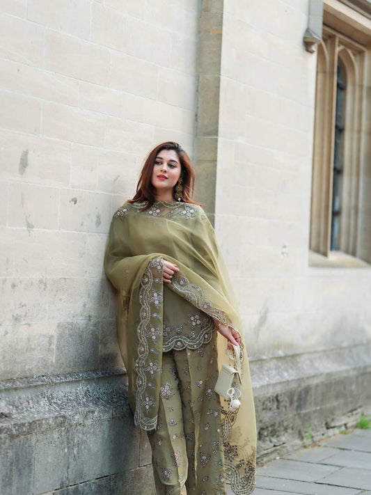 French Crep Silk Top-Bottom And Dupatta Set