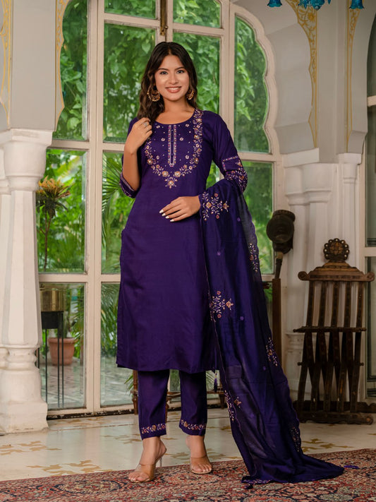 👗Elegant Straight Kurti Pant Dupatta Set