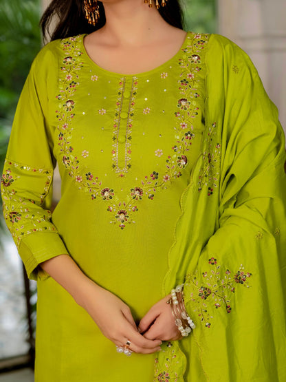 👗Elegant Straight Kurti Pant Dupatta Set