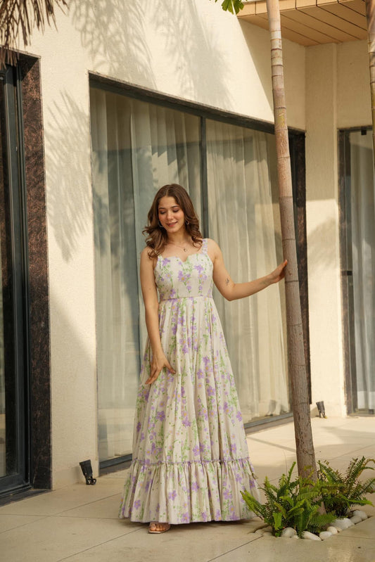 Purple floral print fit & flare dress