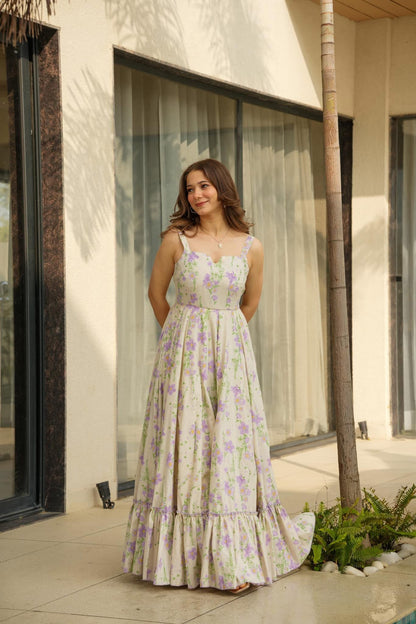 Purple floral print fit & flare dress