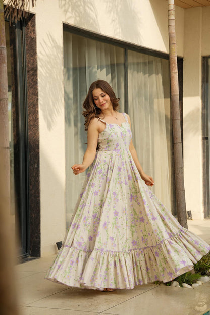 Purple floral print fit & flare dress